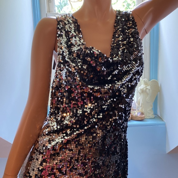 SEXY SEQUINED BLACK DRESS by Olivia Matthews  size 12 NWOT - Picture 4 of 12